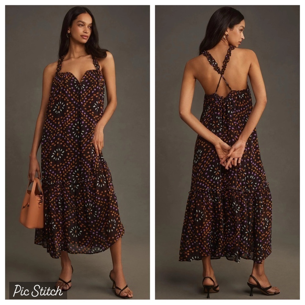 By Anthropologie Sleeveless Chiffon Midi Dress, Size S